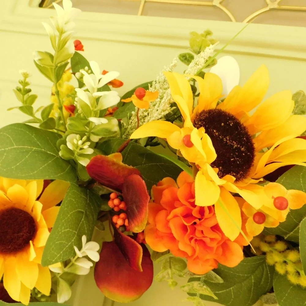 Colorful Sunflower Wreath for Front Door  Late Summer and Fall Bright Vibrant
